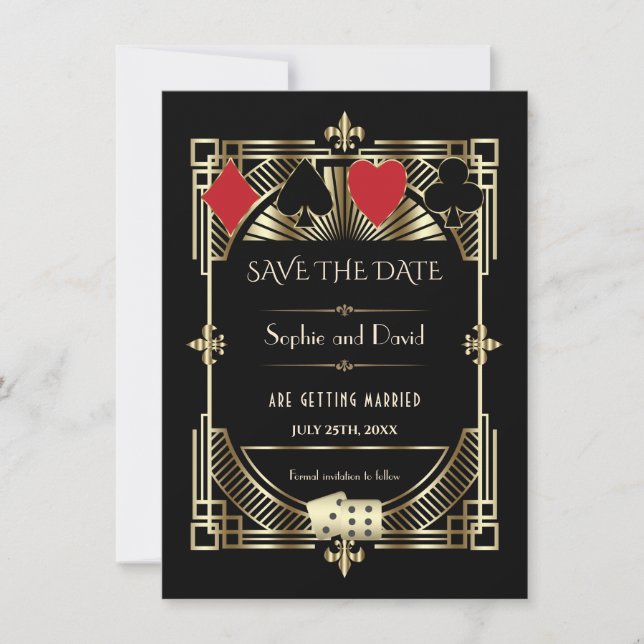 Luxury Gold Black Art Deco Roaring 20s Wedding Save The Date (Front)