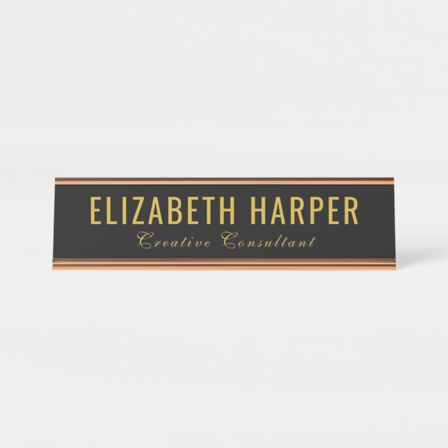 Luxury Gold & Black Boss Lady Custom Desk Name Plate (Front)