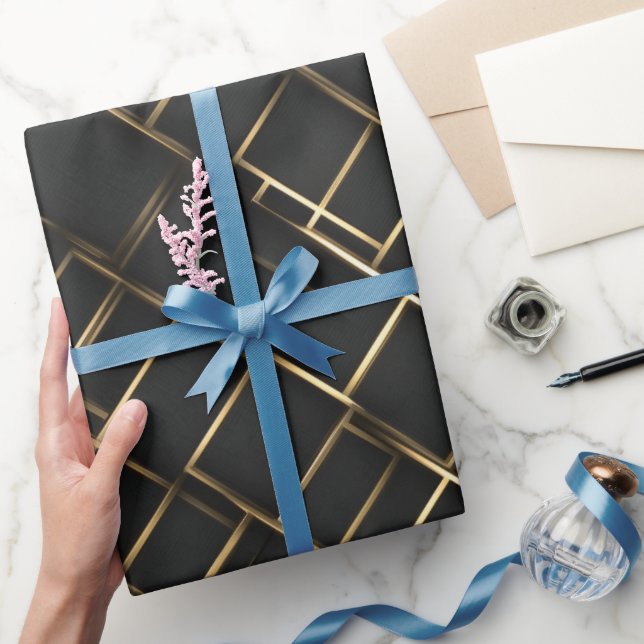 Luxury Gold Black Diamond Geometric pattern Wrapping Paper (Gifting)