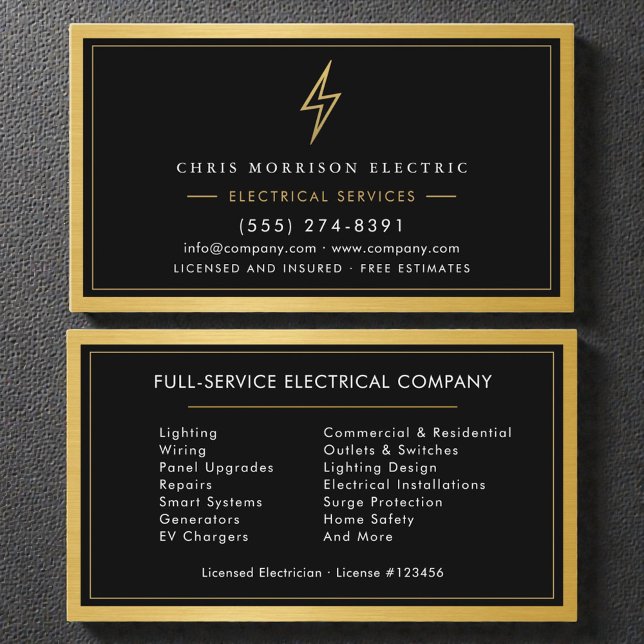 Luxury Gold Black Electrical Services Business Card (Creator Uploaded)