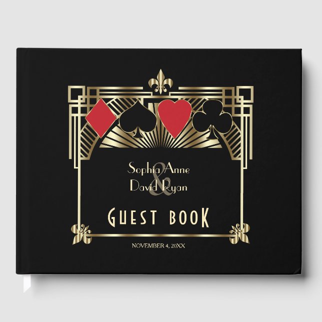 Luxury Gold Black Gatsby Roaring 20s Wedding Guest Book (Front)