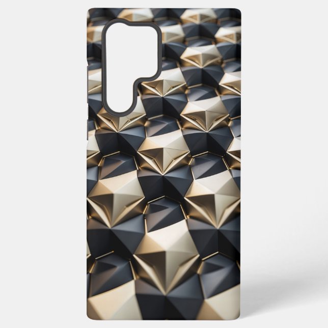 Luxury Gold Black Geometric 3D Pattern Samsung Galaxy S22 Ultra Case (Back)