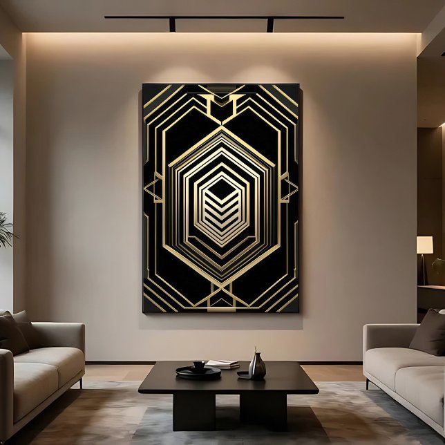Luxury Gold Black Geometric Shield Canvas Print (Creator Uploaded)