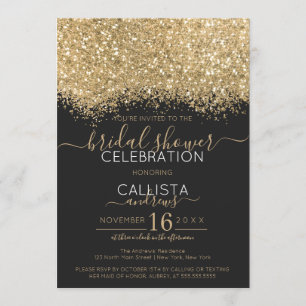Luxury Gold Black Glitter Confetti Bridal Shower Invitation