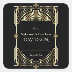 Luxury Gold Black Great Gatsby Roaring 20s Wedding Square Sticker