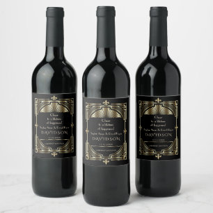 Luxury Gold Black Great Gatsby Roaring 20s Wedding Wine Label