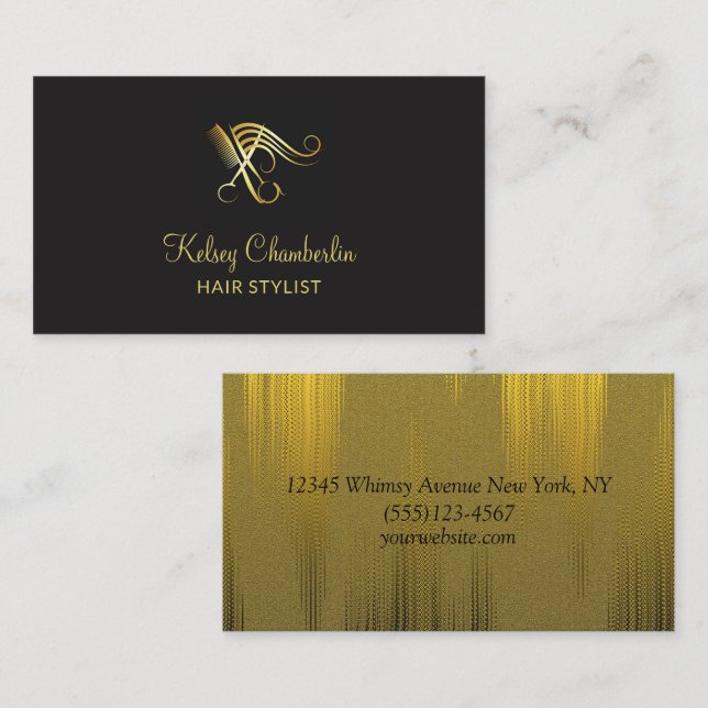 Luxury Gold & Black Hair Stylist Salon Scissors  Business Card (Front/Back)