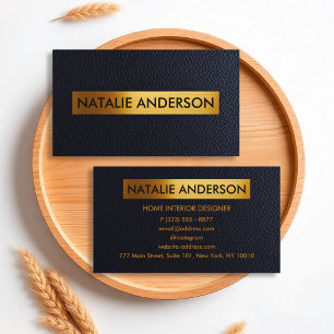 Luxury Gold & Black Leather Business Card