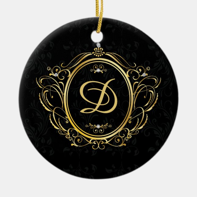 Luxury gold black monogram ceramic tree decoration (Front)