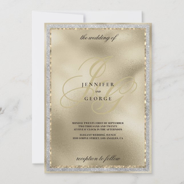 Luxury gold black monogram initial wedding  invitation (Front)