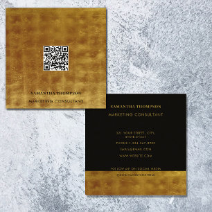 Luxury Gold & Black QR Code Social Media  Square Business Card