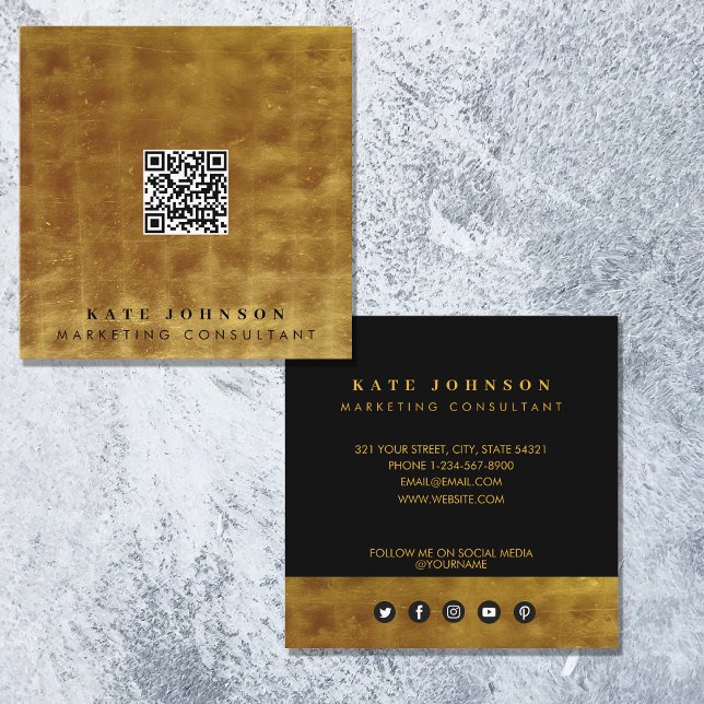 Luxury Gold & Black QR Code Social Media Square  Square Business Card (Creator Uploaded)