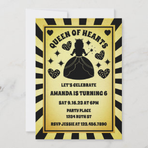 Luxury Gold Black Queen Of Hearts Birthday Invitation