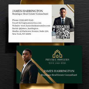 Luxury Gold & Black Real Estate Agent Photo Logo Business Card