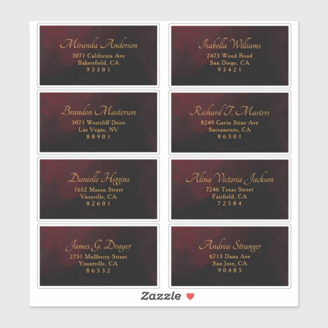 Luxury Gold Black Red Wedding Guest Address Label (Sheet)