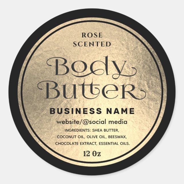 Luxury gold black script  body butter label (Front)