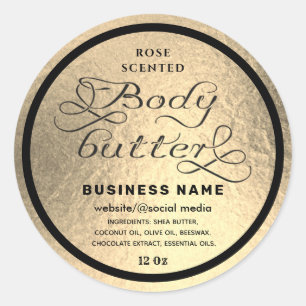 Luxury gold black script body butter label