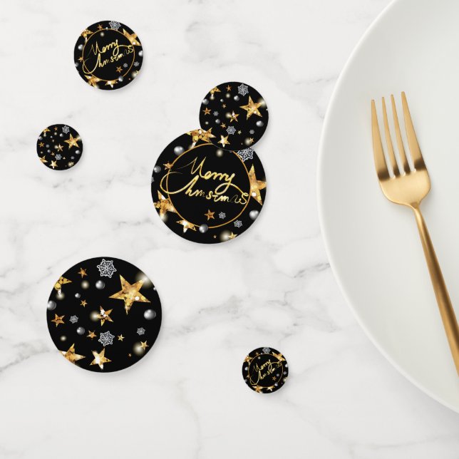Luxury Gold & Black Stars Metallic Fashion Xmas Confetti (Group)