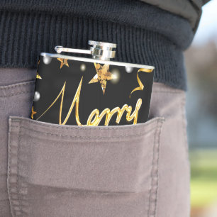Luxury Gold & Black Stars Metallic Fashion Xmas Hip Flask