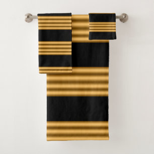 Luxury Gold Black Stripes Bath Towel Set