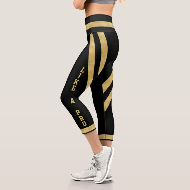 Luxury Gold Black Stripes Like A Pro Typography Capri Leggings (Left)