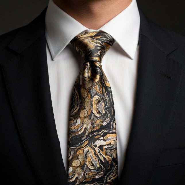 Luxury Gold & Black Swirl Marble Tie (Creator Uploaded)