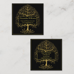 Luxury Gold Black Tree of Life Personalised Square Business Card
