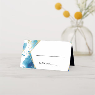 Luxury Gold & Blue Frame Ocean Wedding Place Card