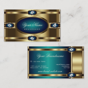 Luxury Gold Blue Teal Gradient Faux Rhinestones Business Card