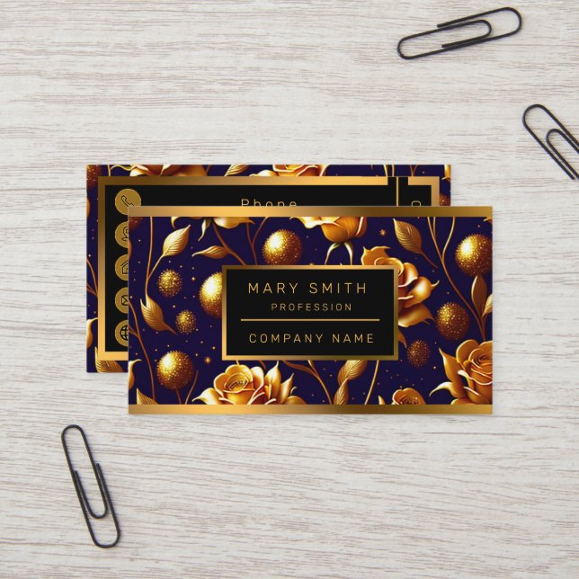 Luxury Gold Boho Rose Modern Collection Business Card (Front/Back In Situ)