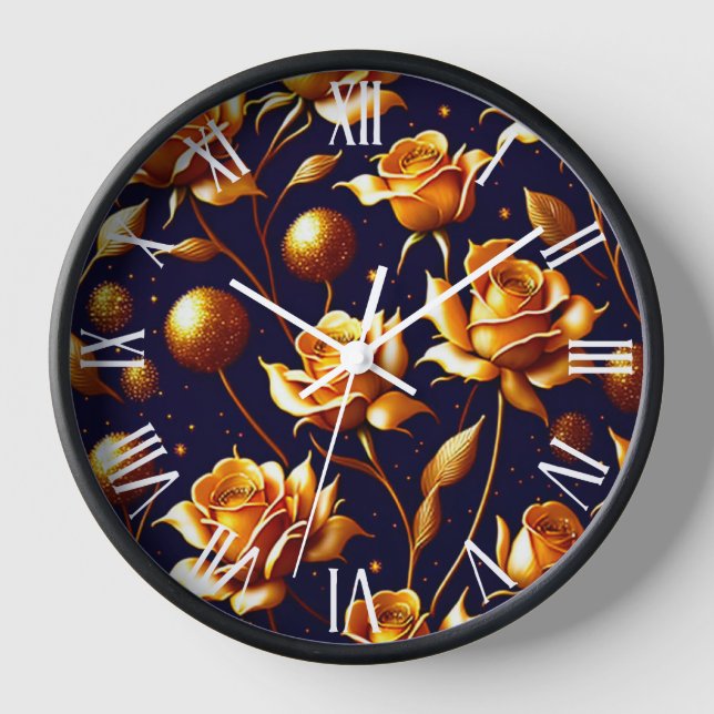 Luxury Gold Boho Rose Modern Collection Clock (Front)
