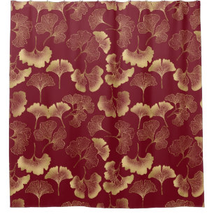 Luxury Gold Botanical in Red for Chic Style Shower Curtain