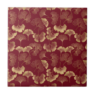 Luxury Gold Botanical in Red for Chic Style Tile