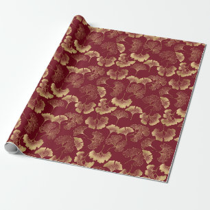 Luxury Gold Botanical in Red for Chic Style Wrapping Paper