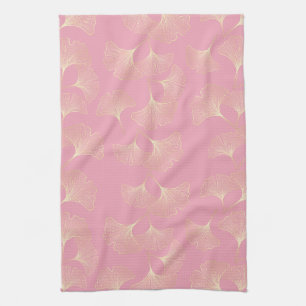 Luxury Gold Botanical Leaves Blush Pink Pattern Tea Towel