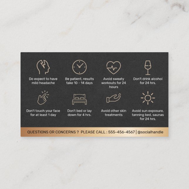 Luxury Gold Botox Filler Instruction Aftercare Business Card (Back)