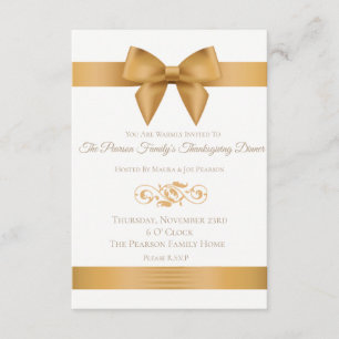 Luxury Gold Bow Thanksgiving Dinner Invitations