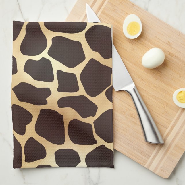 Luxury Gold Brown Giraffe Animal Print Pattern Tea Towel (Quarter Fold)