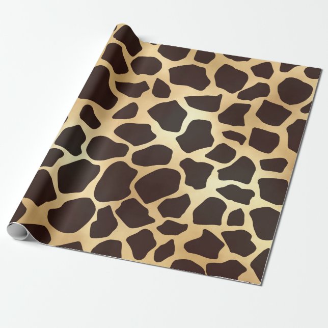 Luxury Gold Brown Giraffe Animal Print Pattern Wrapping Paper (Unrolled)
