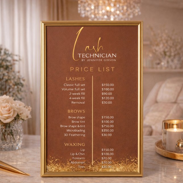 Luxury Gold & Brown Lash Tech Price List  Poster (Creator Uploaded)