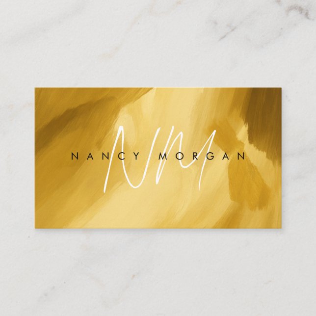 ​Luxury Gold Brush Strokes Monogram Initial Business Card (Front)