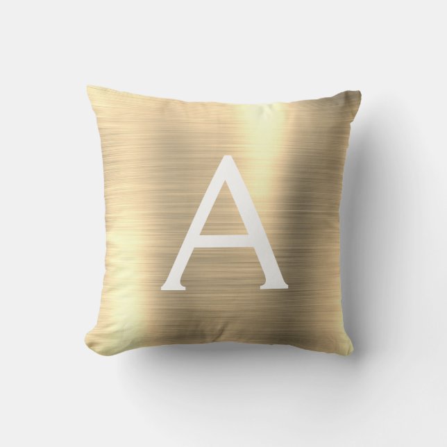 Luxury Gold Brushed Metal Monogram Name Initial Cushion (Front)