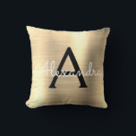 Luxury Gold Brushed Metal Monogram Name Initial Cushion<br><div class="desc">Luxury Gold and Black Foil Brushed Metal Monogram Name and Initial Pillow. The pillow makes the perfect gift for someone decorating her room in style.</div>