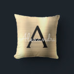Luxury Gold Brushed Metal Monogram Name Initial Cushion<br><div class="desc">Luxury Gold and Black Foil Brushed Metal Monogram Name and Initial Pillow. The pillow makes the perfect gift for someone decorating her room in style.</div>