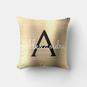 Luxury Gold Brushed Metal Monogram Name Initial Cushion
