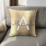Luxury Gold Brushed Metal Monogram Name Initial Cushion<br><div class="desc">Luxury Gold Foil Brushed Metal Monogram Name and Initial Pillow. The pillow makes the perfect gift for someone decorating her room in style.</div>
