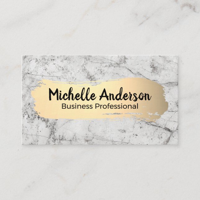 Luxury Gold Brushed | White Marble Business Card (Front)