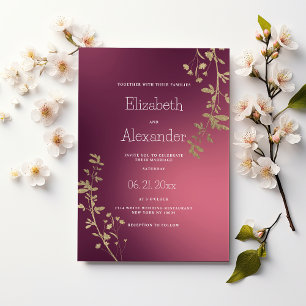 Luxury gold burgundy floral gradient Wedding Invitation