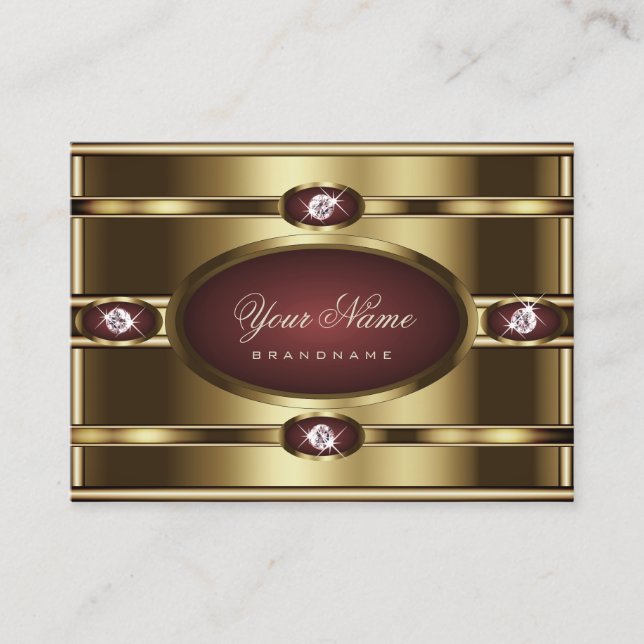 Luxury Gold Burgundy Gradient and Faux Rhinestones Business Card (Front)