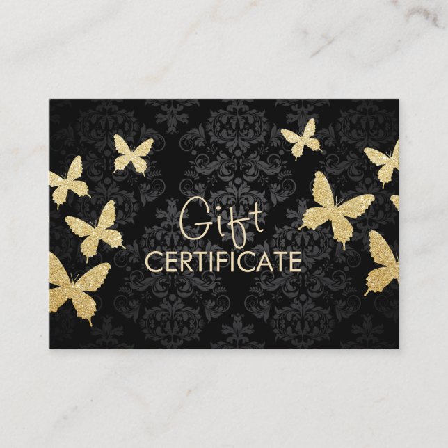 Luxury Gold Butterflies Damask Gift Certificate (Front)